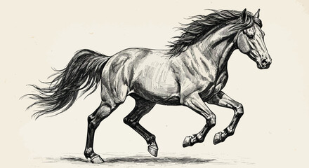 Detailed Running Horse Drawing in Pen and Ink © Pemburu