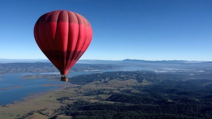 A view from a hot air balloon over a landscape.