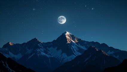 Majestic snow capped mountain peaks under moonlight and starry night sky © janzwolinski