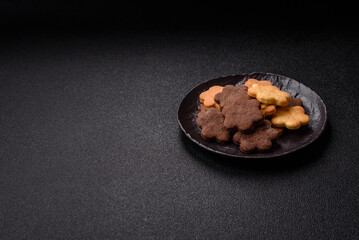 Sweet crispy biscuit with cocoa flavor, baking at home. Biscuit as a dessert