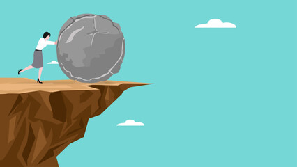 problem solving in work, relaxation to relieve anxiety from your brain, Reduce stress concept, stress management, businesswoman throws a big rock stress into the abyss vector illustration