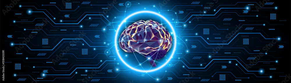 Aufkleber Artificial neural network or artificial intelligence brain with technology circuit board. Digital brain science for future learning. modern technology innovation concept background	