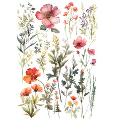 Summer grasses  and meadow flowers isolated background 