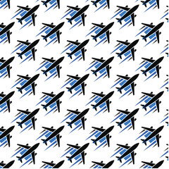AirPlane Silhouette Seamless Pattern – Black and Blue Aircraft Vector Design
