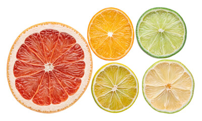 Vibrant Dried and Fresh Citrus Fruit Slices PNG Set for Design Projects