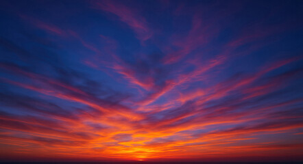 Intense twilight sky bursting with flame-like colors