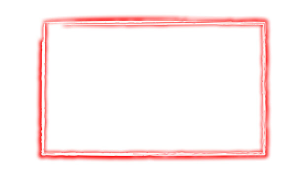 Red neon rectangle shape frame. Vivid glowing red border isolated on transparent background. Shine glow light electric red neon sign frame. Banner, Mockup, presentation, Design element, PNG