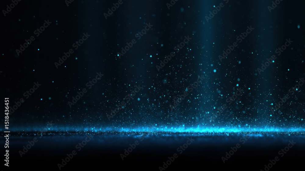 Aufkleber Blue glowing light particles float in dark space, creating magical and mysterious atmosphere with sparkling effects and soft illumination