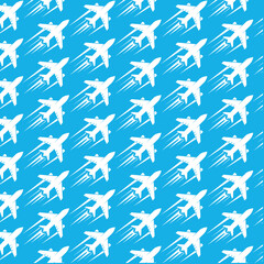 Seamless Airplane Travel Pattern – White Planes on Blue Sky Background