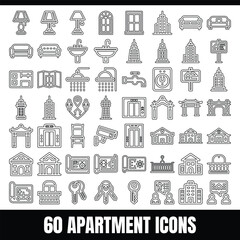 Set of line icons related to apartment, flat, home, architecture, property, building, residential, Editable stroke. Vector illustration