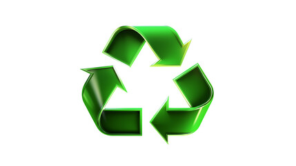 Vibrant Green Recycle Arrows Symbol on white and transparent Background