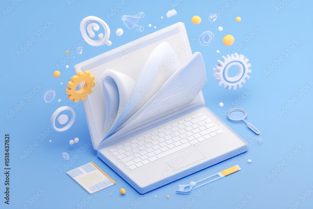 Aufkleber open laptop surrounded by focus tools represents digital creativity and productivity in a modern wor