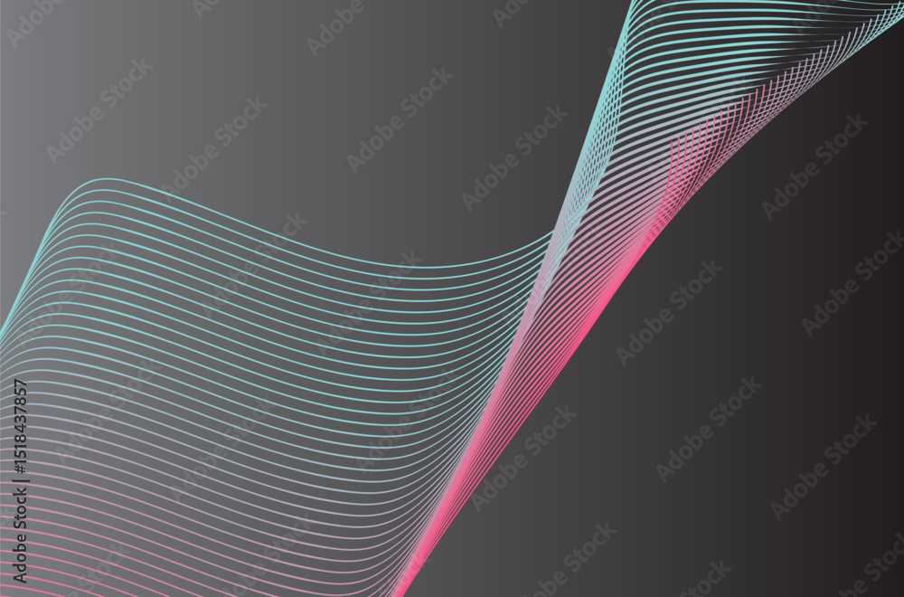 Fototapete abstract dark gradient background with dynamic smooth color lines shapes on it