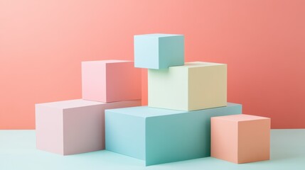 Obraz premium vibrant pastel color blocks in abstract geometric shapes spring and summer palette light background with negative space