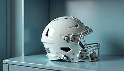 Fototapeta premium Football helmet in locker with minimal design and soft colors 