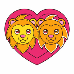 Obraz premium Two lions forming heart vector illustration