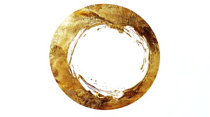 An incomplete gold circle with uneven blot smears, forming a textured, minimalistic design that suggests artistic movement and mindfulness. Isolated on white.