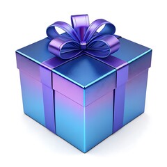 3d holographic gift box on white isolated background. Presented with neon colors. 3d rendering illustration