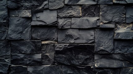 Fototapeta premium Black stone wall pattern texture with rough surface
