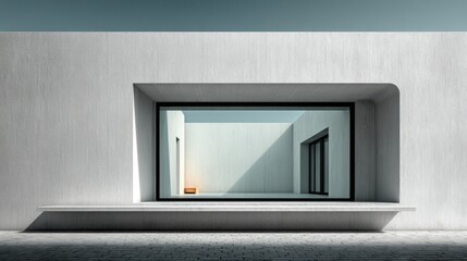 Fototapeta premium Minimalist private house with sleek black window framing in soft white wall