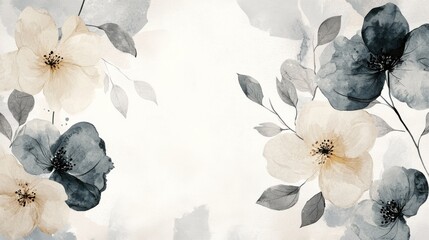 Flower watercolor art background vector. Wallpaper design with floral paint brush line art. leaves and flowers nature design for cover, wall art, invitation, fabric, poster, canvas print. illustratio