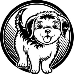 Obraz premium Happy puppy wagging tail motion vector illustration