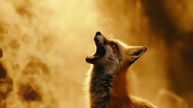 Fox calling out in a golden ethereal light time lapse video, wildlife scenery