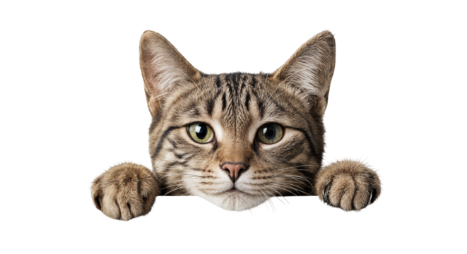 Close up Of A Tabby Cat Peeking Over A Surface