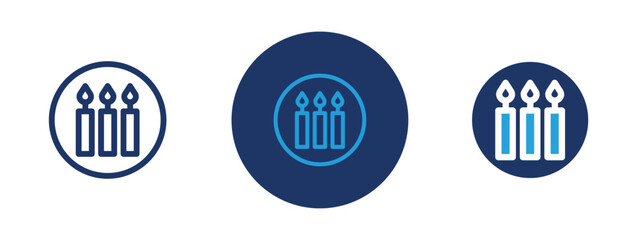 Set of 5 pixel perfect colored Candles icon with 1 unexpanded, 1 silhouette, Multiple candles icon ideal for parties or spiritual themes.