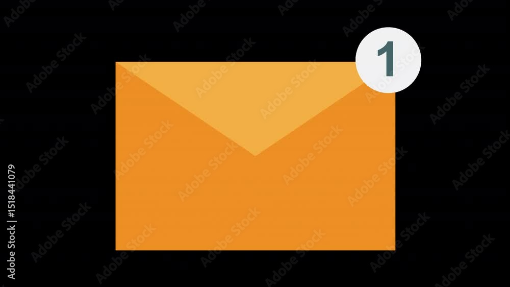 Poster isolated orange email icon with notification number one animated background on a transparent backgro