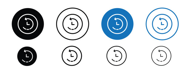 Set of 5 pixel perfect colored counterclockwise rotation icon with 1 unexpanded, 1 silhouette, Icon showing counterclockwise circular motion, often used for undo or reset.