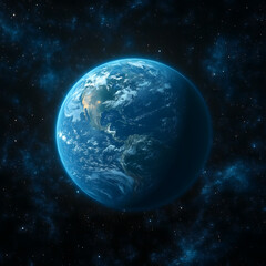Fototapeta premium Majestic view of earth from space, illuminated by the sun against a starry backdrop.