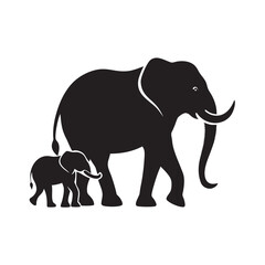 Elephant Walking With Baby Silhouette