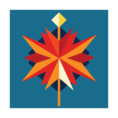 Abstract geometric autumn leaf design teal background