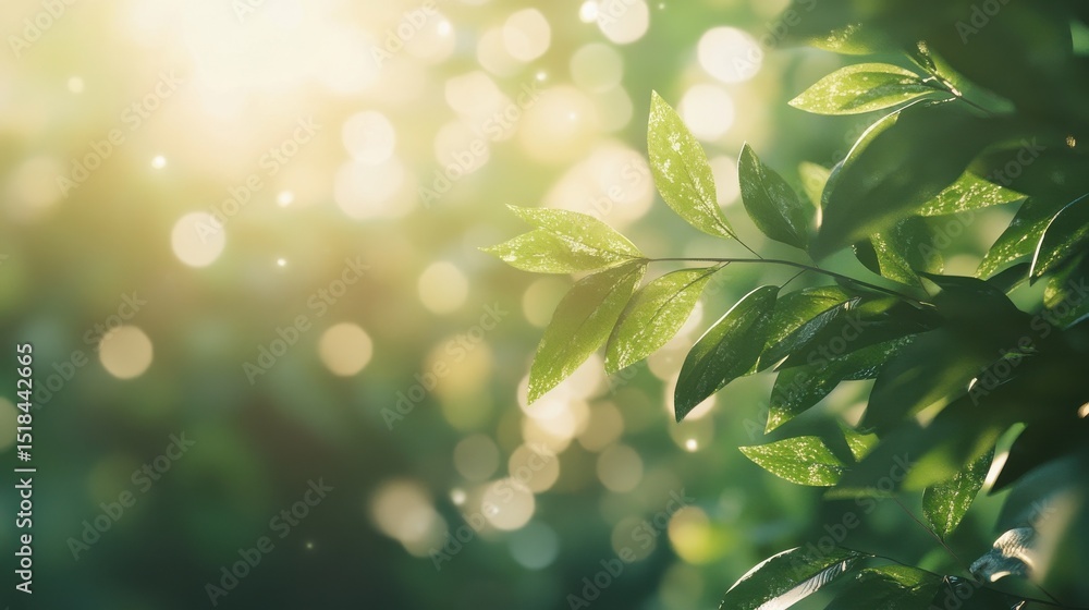 Aufkleber sunlight filters through fresh green leaves, creating a serene and dreamy natural background with bo
