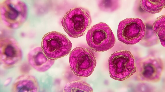 Acute Myeloid Leukemia Cells Under Microscopic View in Pink Hue