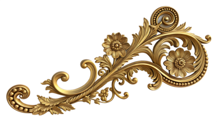 ornate gold baroque style decorative element on white background PNG. AI GENERATED