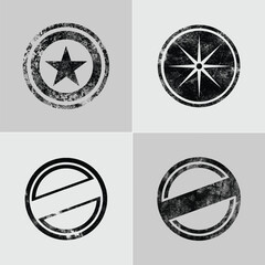 Set of Distressed Circular Stamps and Postmarks with Grunge Textures, Isolated on a Gray Background, Vector Illustration