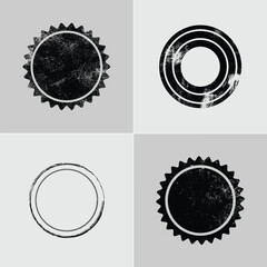 Set of Distressed Circular Stamps and Postmarks with Grunge Textures, Isolated on a Gray Background, Vector Illustration