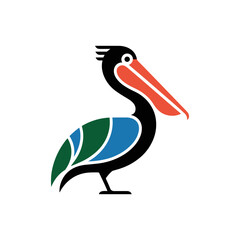 Elegant Pelican Graphic: A minimalist illustration showcases a graceful pelican, its sleek form and vibrant colors. The image is a striking representation of nature's beauty.