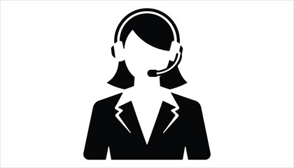 Customer Support Woman Icon. Vector of Female Call Center Agent with Headset.
