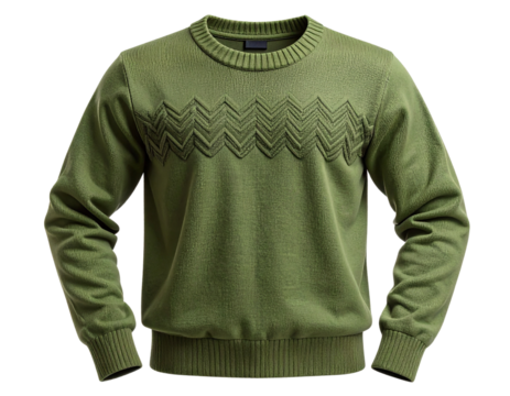 Mock Neck Sweater with Zigzag Pattern and Ribbed Hem, isolated on transparent background