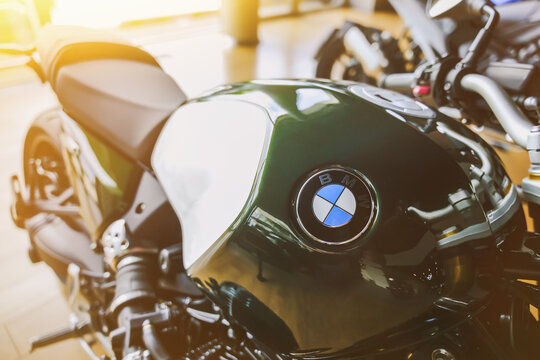 Almaty, Kazakhstan - May 29, 2025: BMW emblem on a motorcycle gas tank