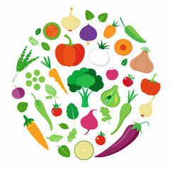 Fototapeta premium Colorful Flat Illustration of Various Vegetables Collection diverse vegetable icons vibrant colors vegetables fruits food illustration icon design flat tomato pepper eggplant pumpkin carrot potato