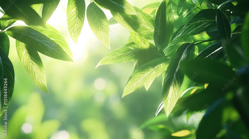 Aufkleber lush green leaves creating a serene backdrop for text insertion in a vibrant natural setting during 