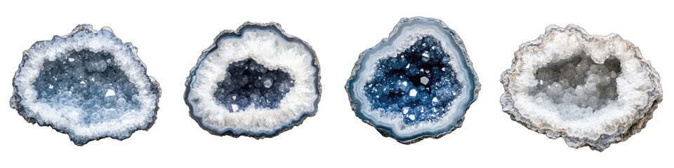 Four circular slices of geode