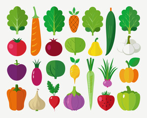 Colorful Flat Illustration of Various Fresh Vegetables Collection diverse vegetables vibrant colors depicted flat design style vegetables fruits illustration flat design healthy food food tomato