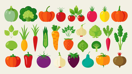 Colorful Flat Illustration of Various Vegetables Collection colorful vegetable icons flat design style vegetables fruits illustration flat design healthy food food icons tomato pepper carrot
