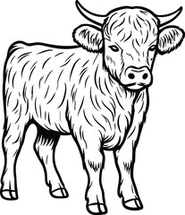 Fototapeta premium Cute baby highland cow vector black silhouette print design
