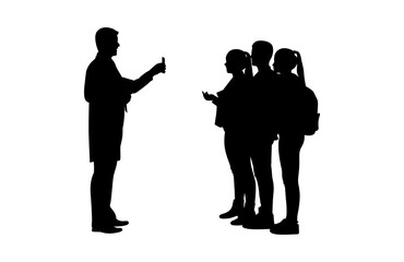 A doctor stands and advises school students on a mobile phone vector.